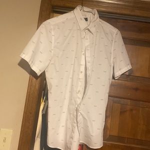 H&M casual glasses patterned button down shirt